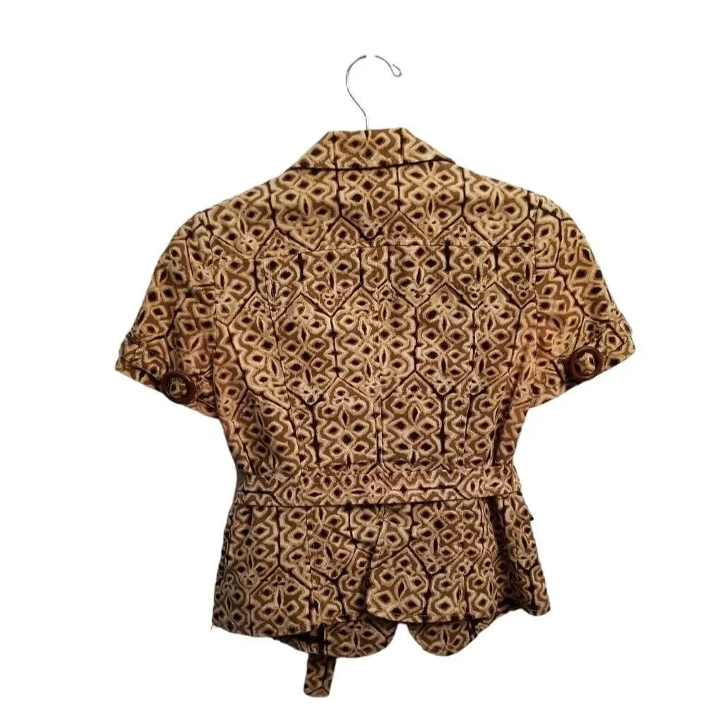 Banana Republic Tan Brown Short Sleeve Safari Print Jacket Size 0   8 374 - Picture 6 of 11